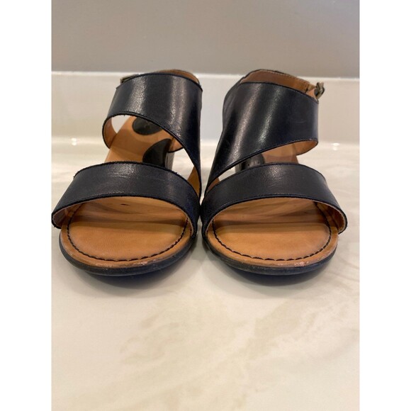 B.O.C Sandals Sz 8 M Navy Blue Arch Support Dressy Casual Block Heel 2.5” Shoes - Picture 3 of 12